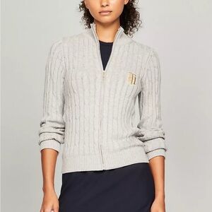 Tommy Hilfiger Mock neck Full Zip Cable Knit Medium Tan And Gold